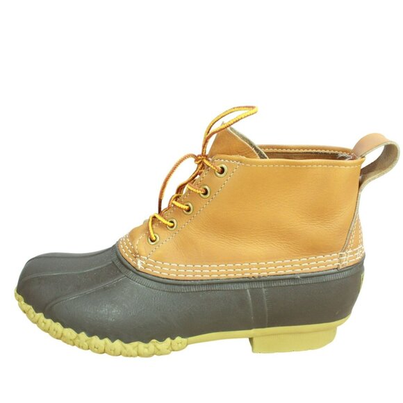 LL Bean Brown Leather Lace Up Round Toe Unlined Ankle Duck Boots Size 11 M - Picture 1 of 10